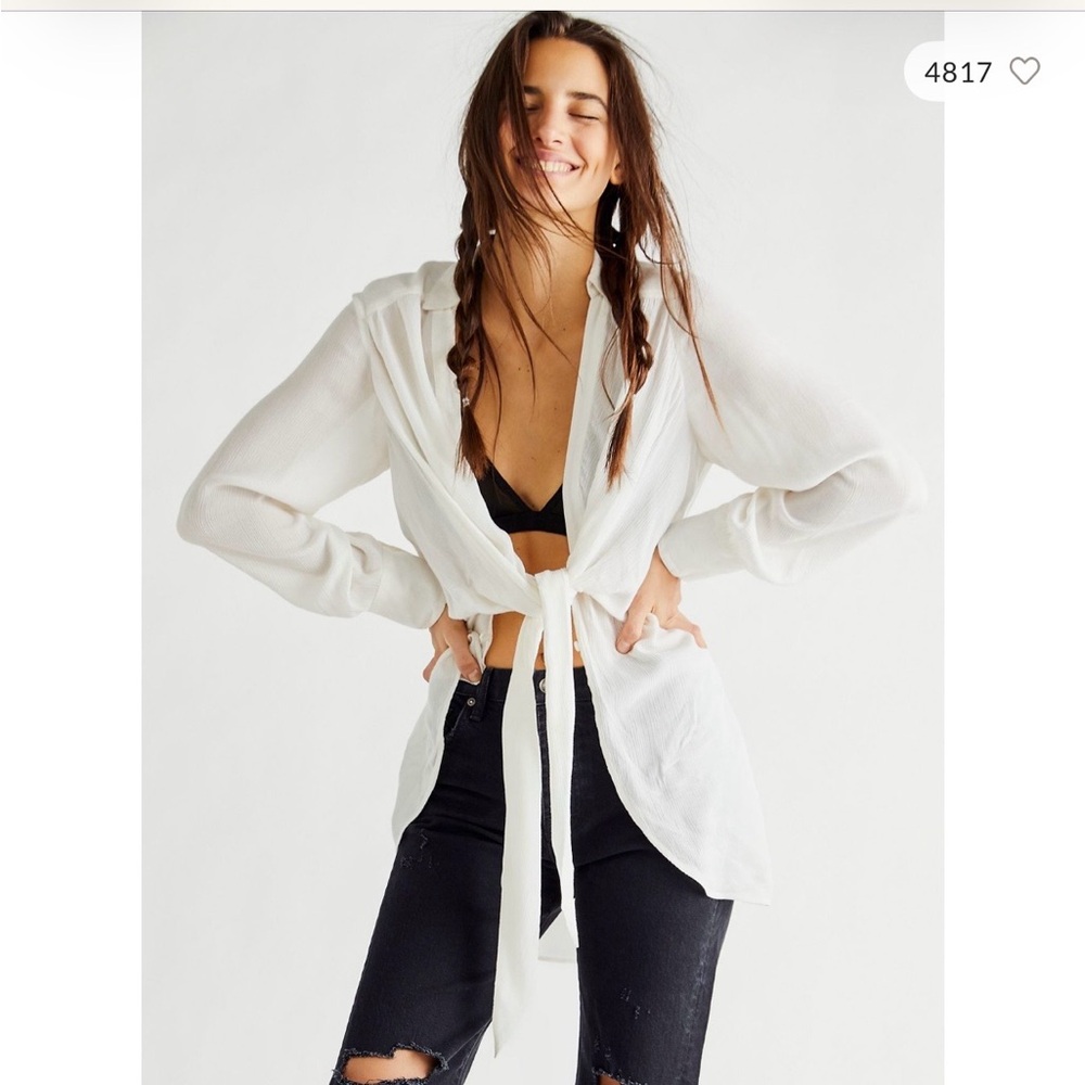 Free People White Tie-Front Tunic